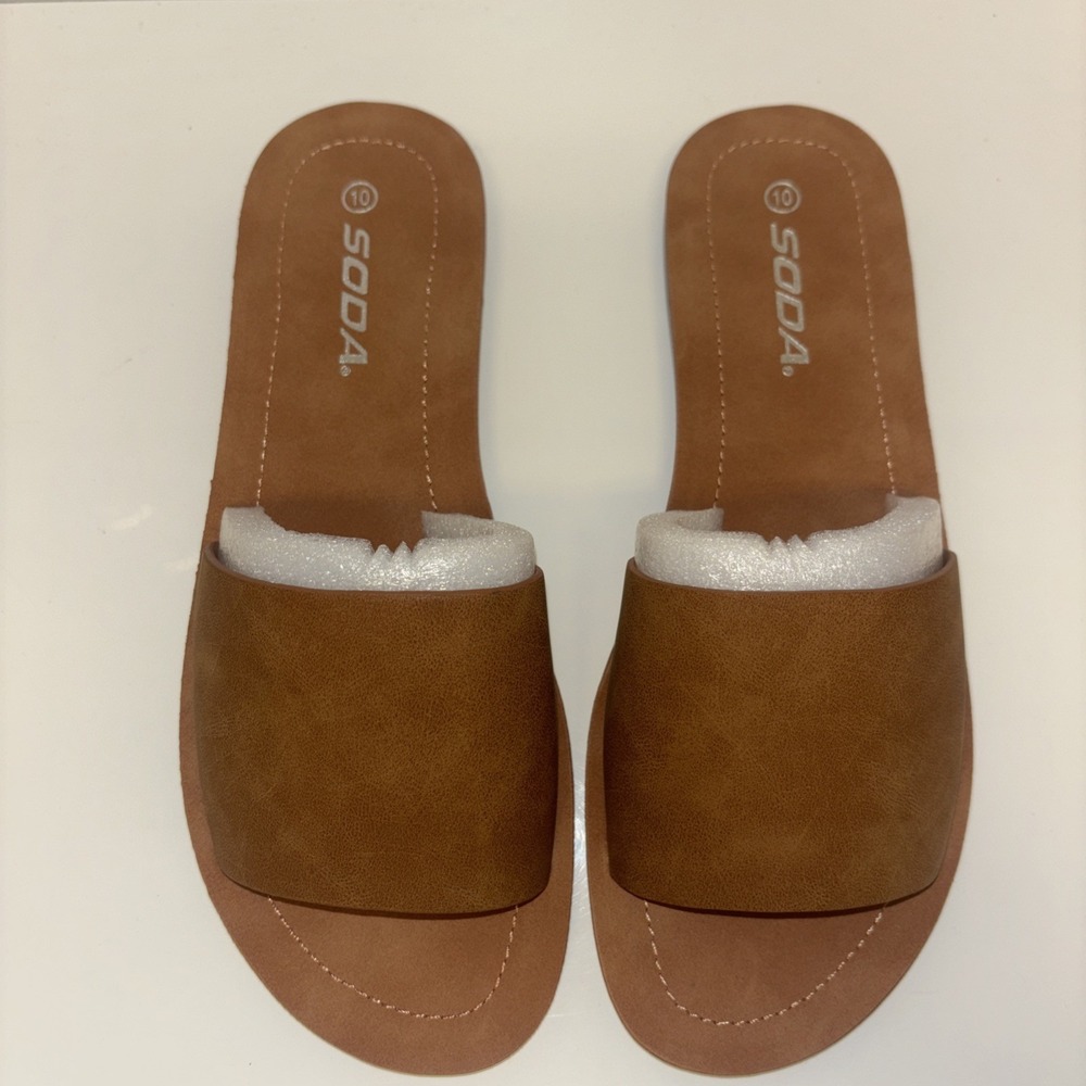 Brown Beige Slide Sandals spring summer boho folk indie quiet luxury sz 10 NEW